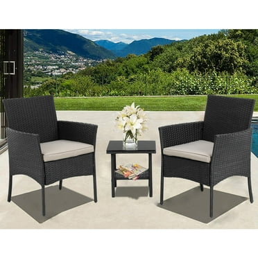 FDW 3 Pieces Outdoor Patio Furniture Wicker Table and Chairs Set Bar Set with Cushioned Tempered Glass, Red