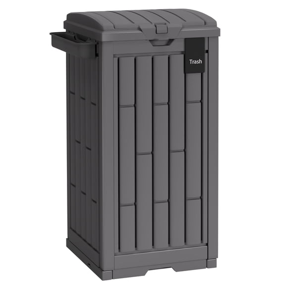 FDW 30 gal Outdoor Garbage Can with Lid, Ashtray & Removable Tray, Waterproof PP Resin Trash Bin for Patio, Garden, Backyard