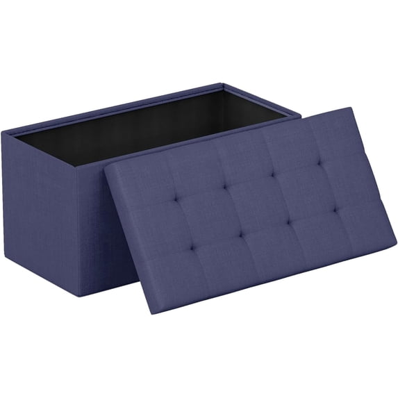 FDW 30 Inches Folding Storage Ottoman Bench, End of Bed Foot Rest Stools Ottoman Storage Chest, Holds up to 660 lb, for Entryway, Living Room, Bedroom, Blue