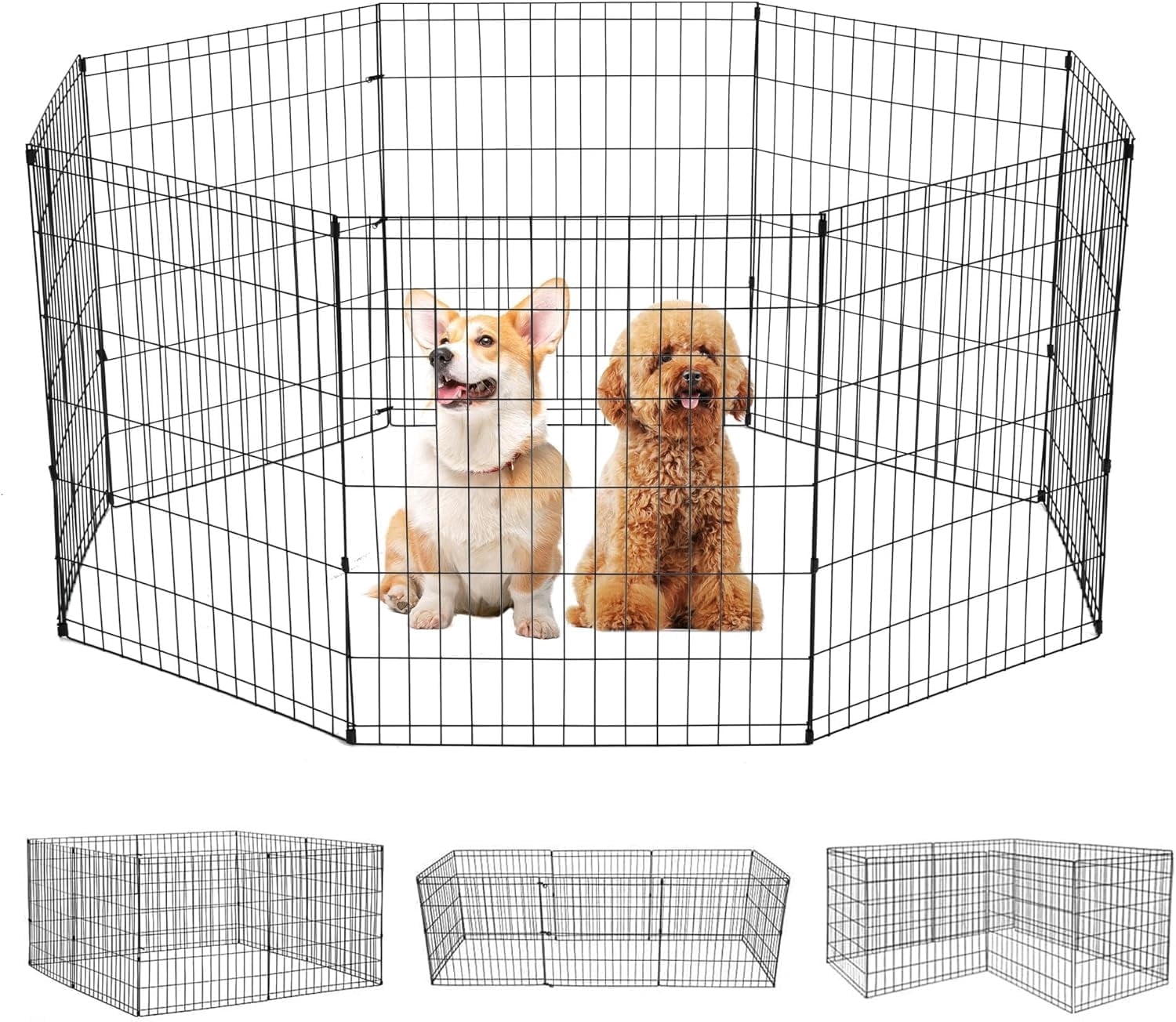 FDW 30 Inch Black Metal Dog Playpen, 8 Panel Foldable Portable Animal Fence for Puppy