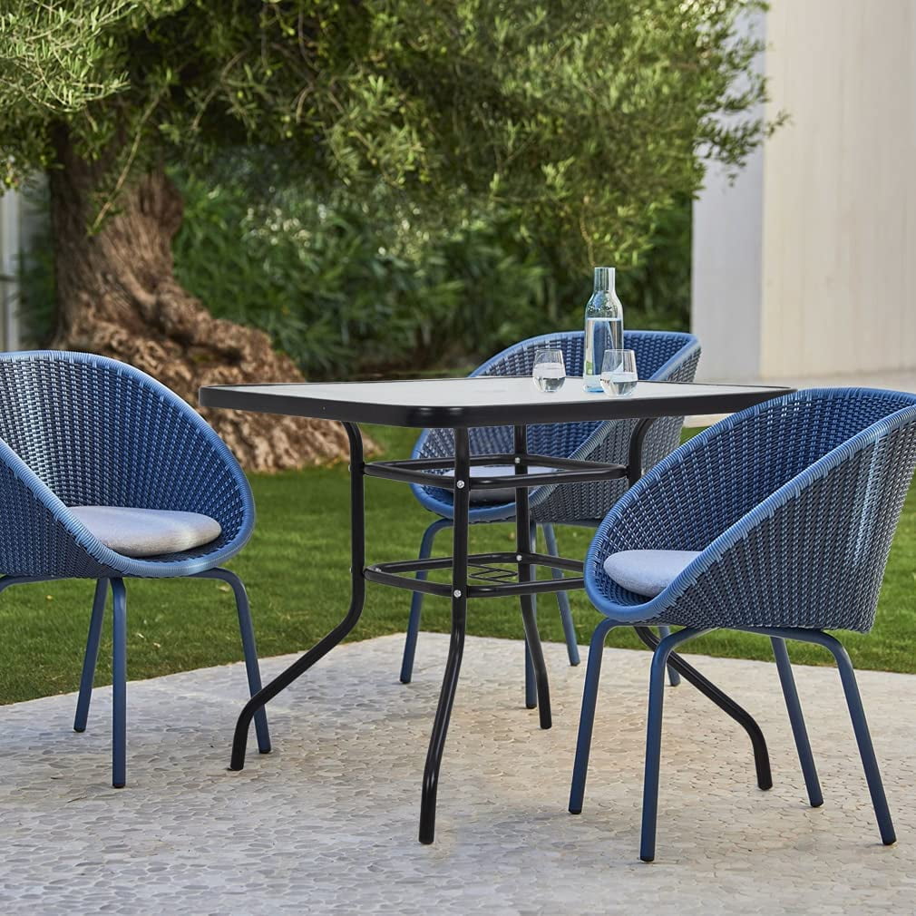 Black 32" Square Steel and Glass Outdoor Dining Table