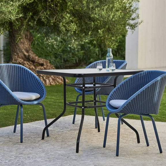 FDW 32" Glass, Steel All Weather Outdoor Dining Table, Black