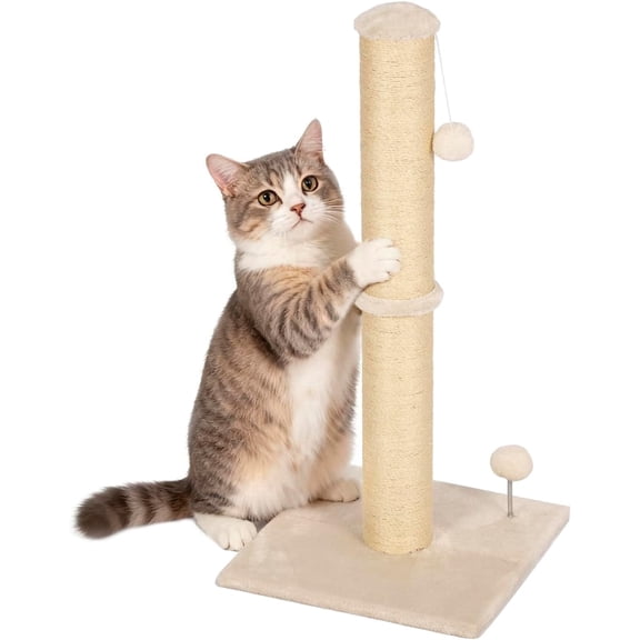 FDW 33 inch Cat Scratching Post Cat Scratcher Natural Sisal Rope Scratch Post Trees with Hanging Ball for Indoor Cats and Adults ,Beige