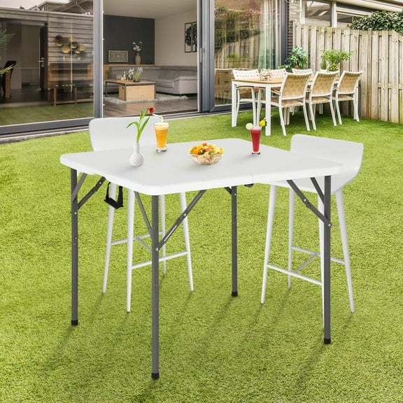 FDW 34" Square Plastic Folding Card Table, with Collapsible Legs and Carrying Handle,White