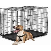 FDW 36 inch Foldable Metal Dog Crate for Medium Dogs, Double Door, Divider, Removable TrayBlack