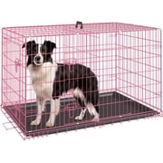 FDW 36 inch Foldable Metal Dog Crate for Medium Dogs, Double Door, Divider, Removable Tray(Pink)