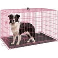 thumbnail image 1 of FDW 36 inch Foldable Metal Dog Crate for Medium Dogs, Double Door, Divider, Removable Tray(Pink), 1 of 7