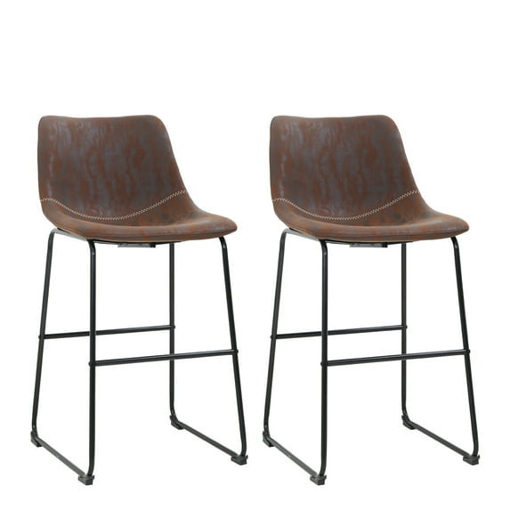 FDW 37" Set Of 2 Leather Barstools With Backs Leather,Brown