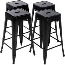 FDW 4 Metal Bar Stools Industrial Metal Stool Patio Furniture 24 Inches Kitchen Counter Stool Indoor/Outdoor Stool Moden Stackable Barstools Restaurant Dining Chairsbarstools,Black