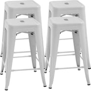 FDW 4 Metal Bar Stools Industrial Metal Stool Patio Furniture 24 Inches Kitchen Counter Stool Indoor/Outdoor Stool Moden Stackable Barstools Restaurant Dining Chairsbarstools,White