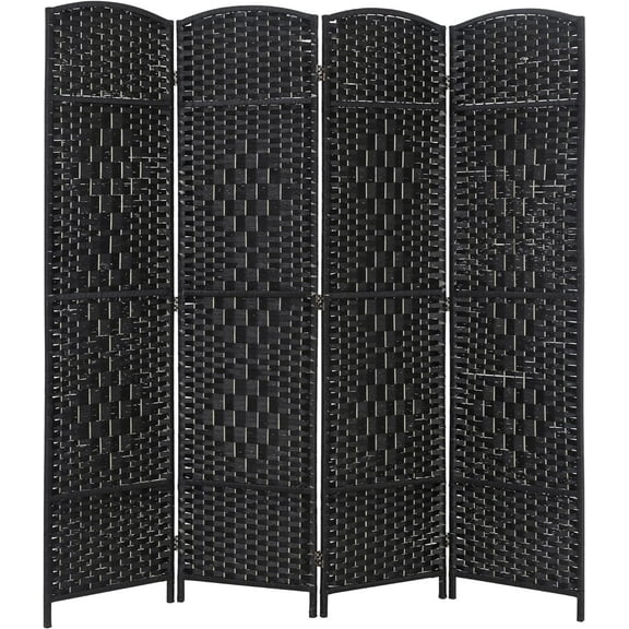 FDW 4 Panel Folding Privacy Room Divider Screen, 70" Tall, Black