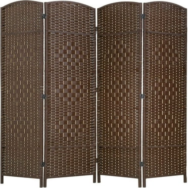 FDW 4 Panel Folding Privacy Room Divider Screen, 70" Tall, Brown