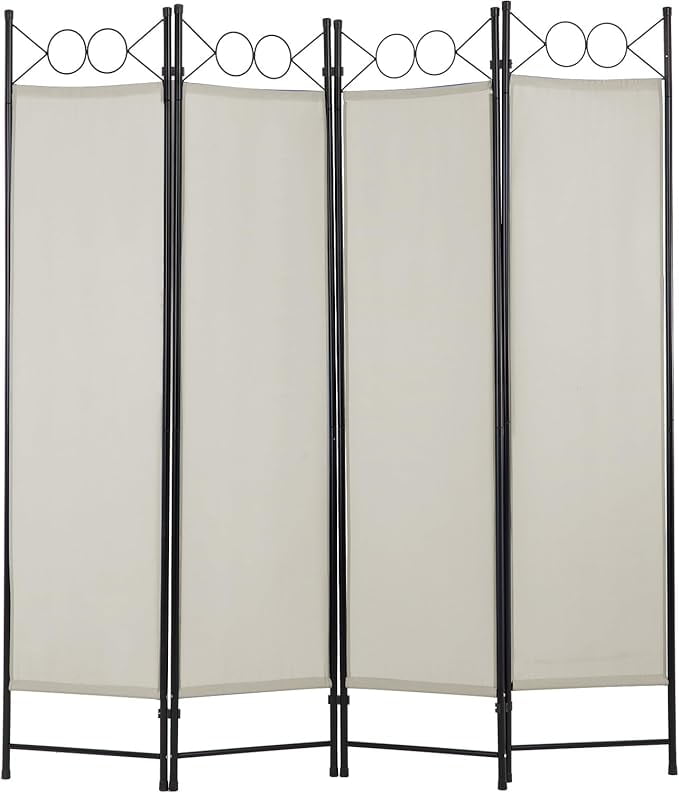 FDW 4 Panel Room Divider 6 ft Steel for Home Office Bedroom, Beige