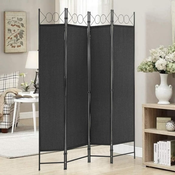 FDW 4 Panel Room Divider 6 ft Steel for Home Office Bedroom, Black