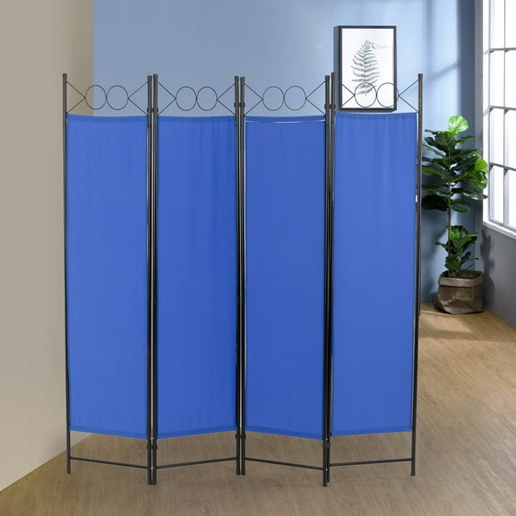 FDW 4 Panel Room Divider 6 ft Steel for Home Office Bedroom, Blue