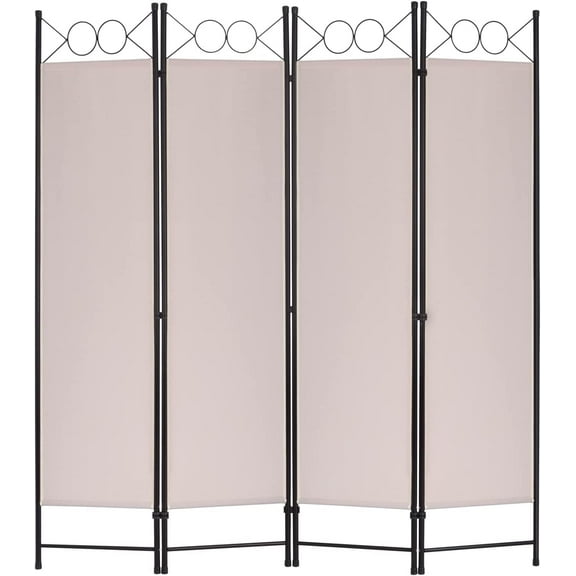 FDW 4 Panel Room Divider 6 ft Steel for Home Office Bedroom, Tan