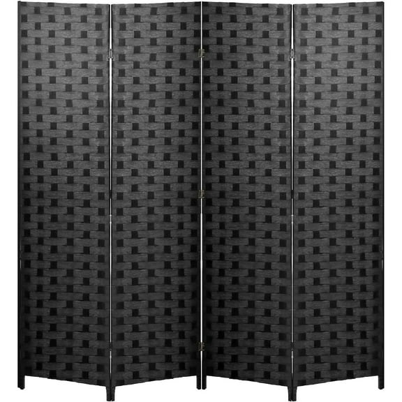 FDW 4 Panel Simple Pastoral Style Foldable Porch Living Room Office Room Divider,Black