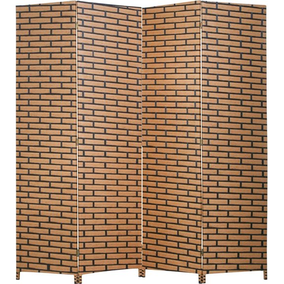 FDW 4 Panel Simple Pastoral Style Foldable Porch Living Room Office Room Divider,Brick
