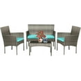 thumbnail image 1 of FDW 4-Pieces Outdoor Conversation Sets with Coffee Table, Gray/Blue, 1 of 7
