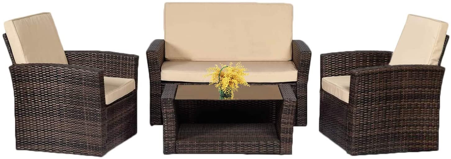 FDW 4 Pieces Outdoor Patio Furniture Sets Sectional Sofa Wicker Conversation Set Outdoor with Coffee Table (Brown) - image 1 of 7