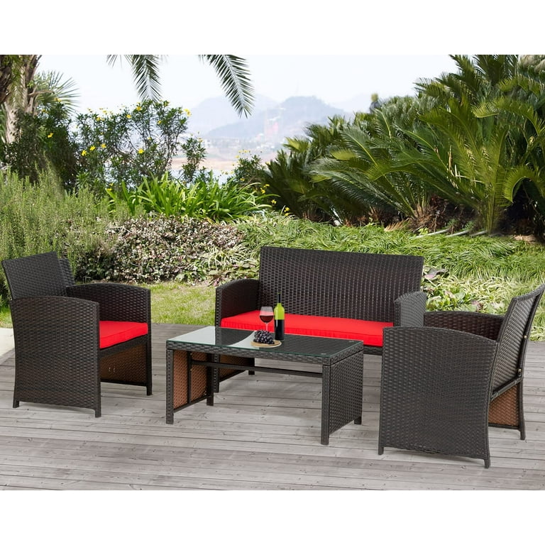 FDW 4 Pieces Outdoor Patio Furniture Sets Sectional Sofa Wicker