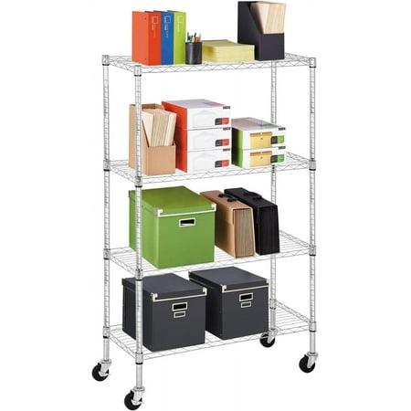 FDW 4-Tier Wire Storage Rack Adjustable NSF Heavy Duty Unit on 3” Wheel Casters Commercial 36L x 14W x 62H,Chrome