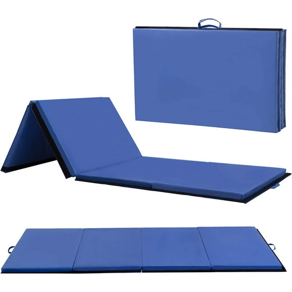 FDW 4'x10'x2" New Folding Panel Gymnastics Mat, Perfect for Indoor/Outdoor Exercise(Blue)