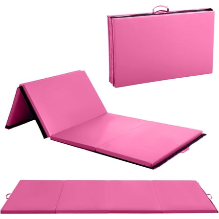 FDW 4'x10'x2" New Folding Panel Gymnastics Mat, Perfect for Indoor/Outdoor Exercise(Pink)