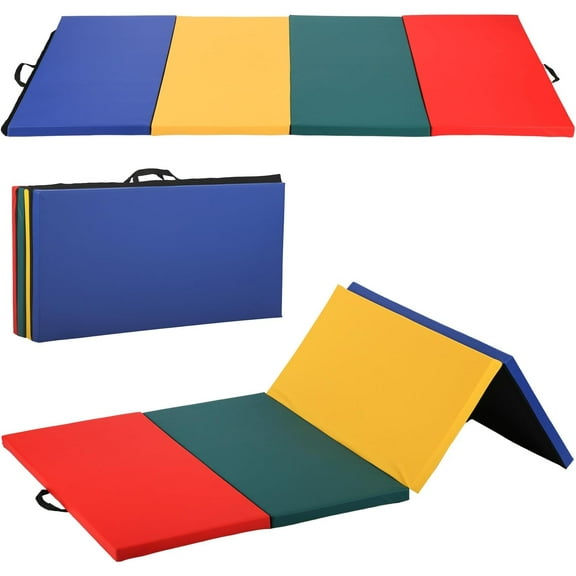 FDW 4'x8'x2" New Folding Panel Gymnastics Mat, Perfect for Indoor/Outdoor Exercise(Multicolor)
