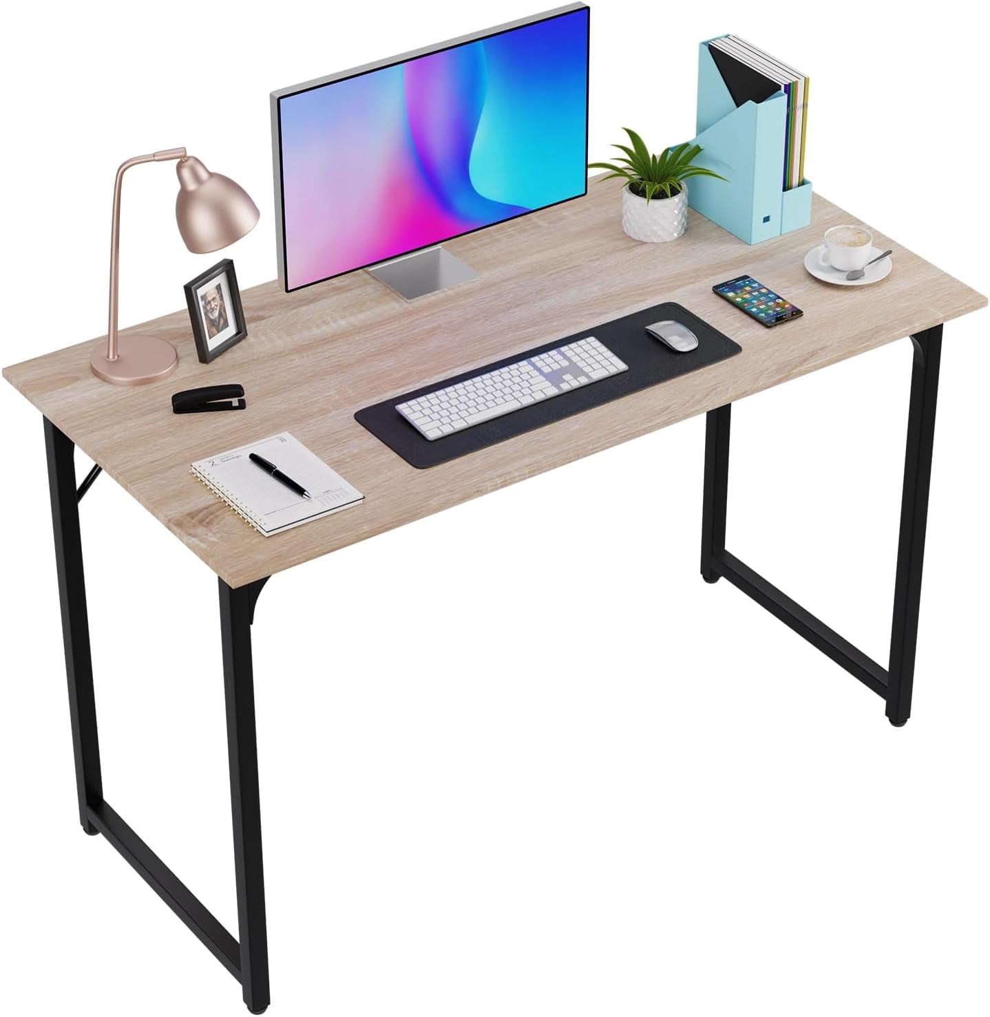 FDW 47.2 inches Computer Desk,Modern Simple Style PC Desk with Metal Frame，Nature