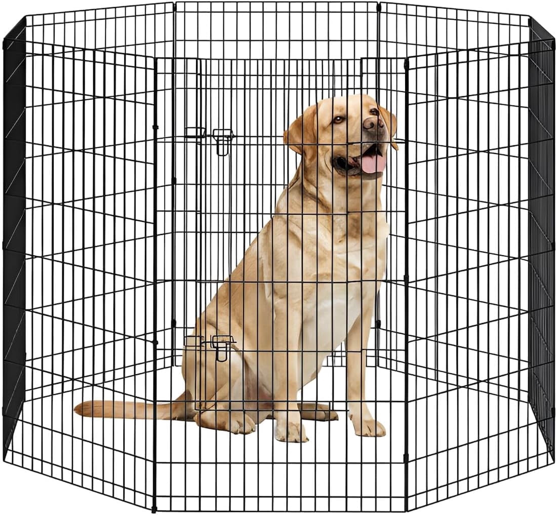 FDW 48 inch Dog Pen Playpen Puppy Pet Playpen 8 Panel Metal Portable Folding Animal Dog Fence,Black