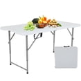 thumbnail image 1 of FDW 4FT Folding Table Adjustable Height Camping Table Picnic Camping Bench,White, 1 of 7
