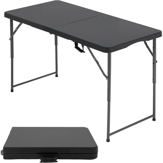 FDW 4FT Folding Table Picnic Table for Office Home Camping Party (Black ...