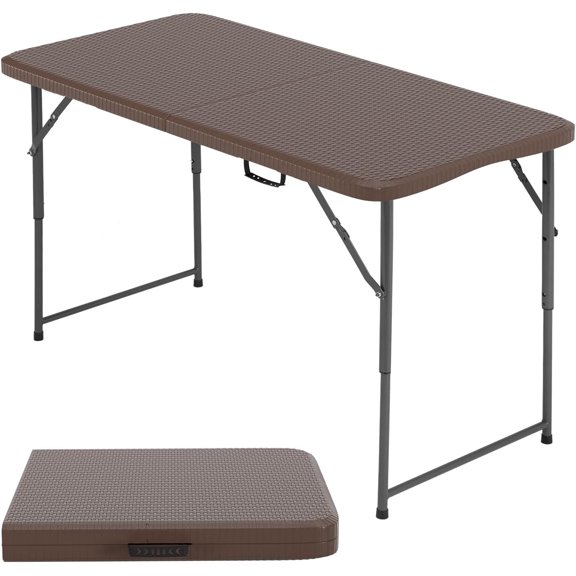 FDW 4FT Half Portable Foldable Table Picnic Table for Office Home Camping Party (Brown Ratten)