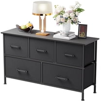 FDW 5 Fabric Drawers Dresser for Bedroom,Chest Organizer Units with Steel,Black