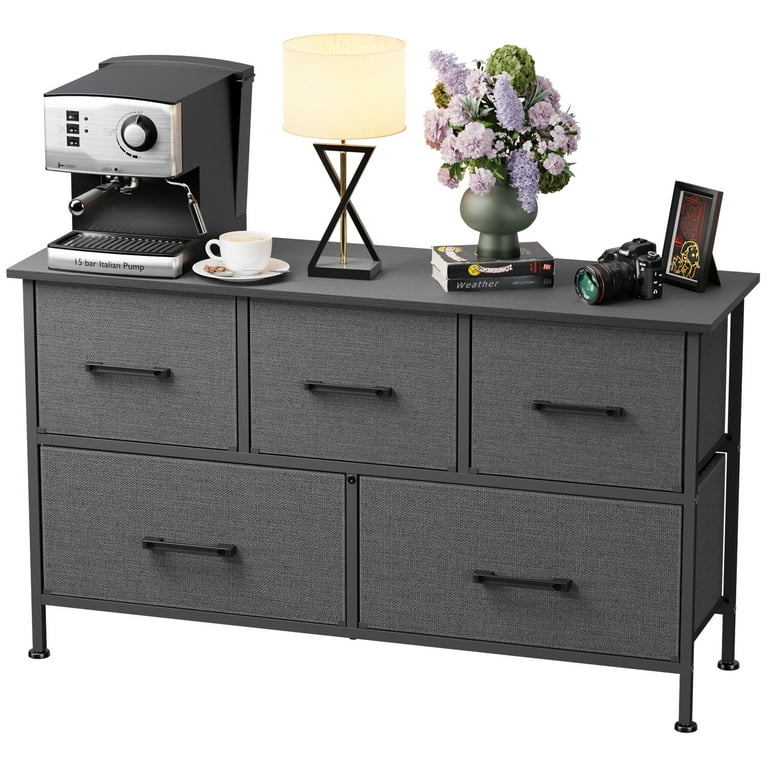 FDW 5 Fabric Drawers Dresser for Bedroom,Chest Organizer Units with Steel,Grey, Adult Unisex, Size: 5 Drawers, Gray