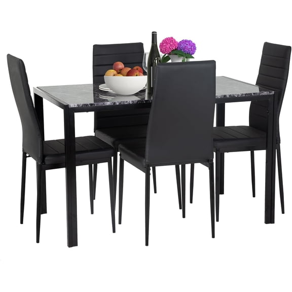 FDW 5 Piece Table and Chairs Dining Table Set Kitchen Table for Small Spaces Dinning Room Marble Grain (Black)
