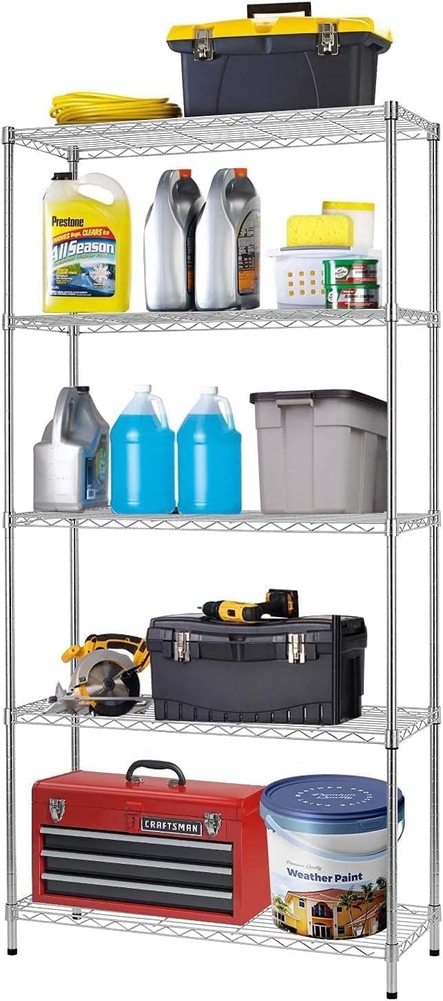 FDW 5 Shelf Wire Shelving Unit Garage NSF Wire Shelf Adjustable Utility Commercial Grade Steel Layer Shelf Rack Organizer 1250 LBS Capacity -14x36x72,Chrome