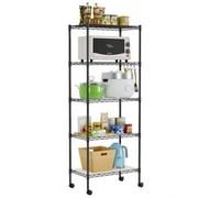 FDW 5-Tier Metal Wire Garage Storage Rack Shelf Unit For Garage/Kitchen,With Wheels,Black