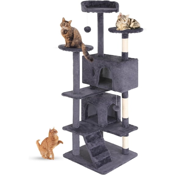 FDW 54in Cat Tree Tower, Scratch Posts, Condo, Toys,Perfect for Active Cats,Ashy