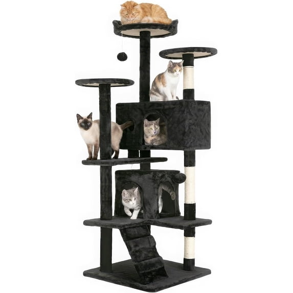 FDW 54in Cat Tree Tower, Scratch Posts, Condo, Toys,Perfect for Active Cats,Dark Gray