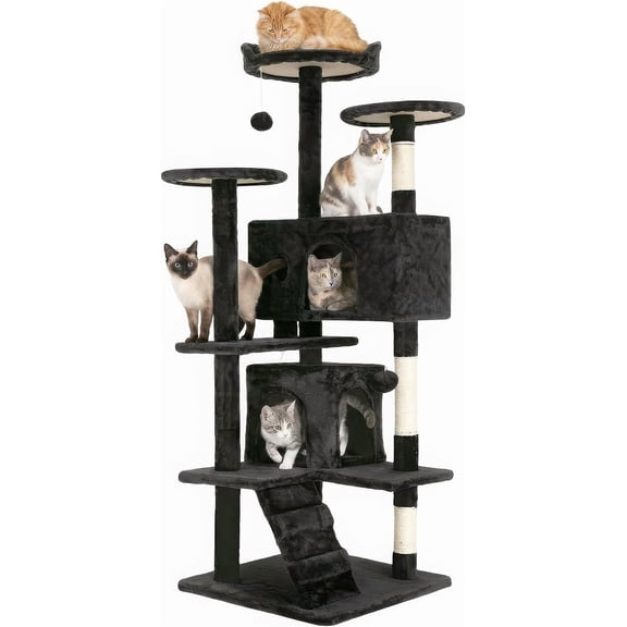 FDW 54in Cat Tree Tower, Scratch Posts, Condo, Toys,Perfect for Active Cats,Dark Gray