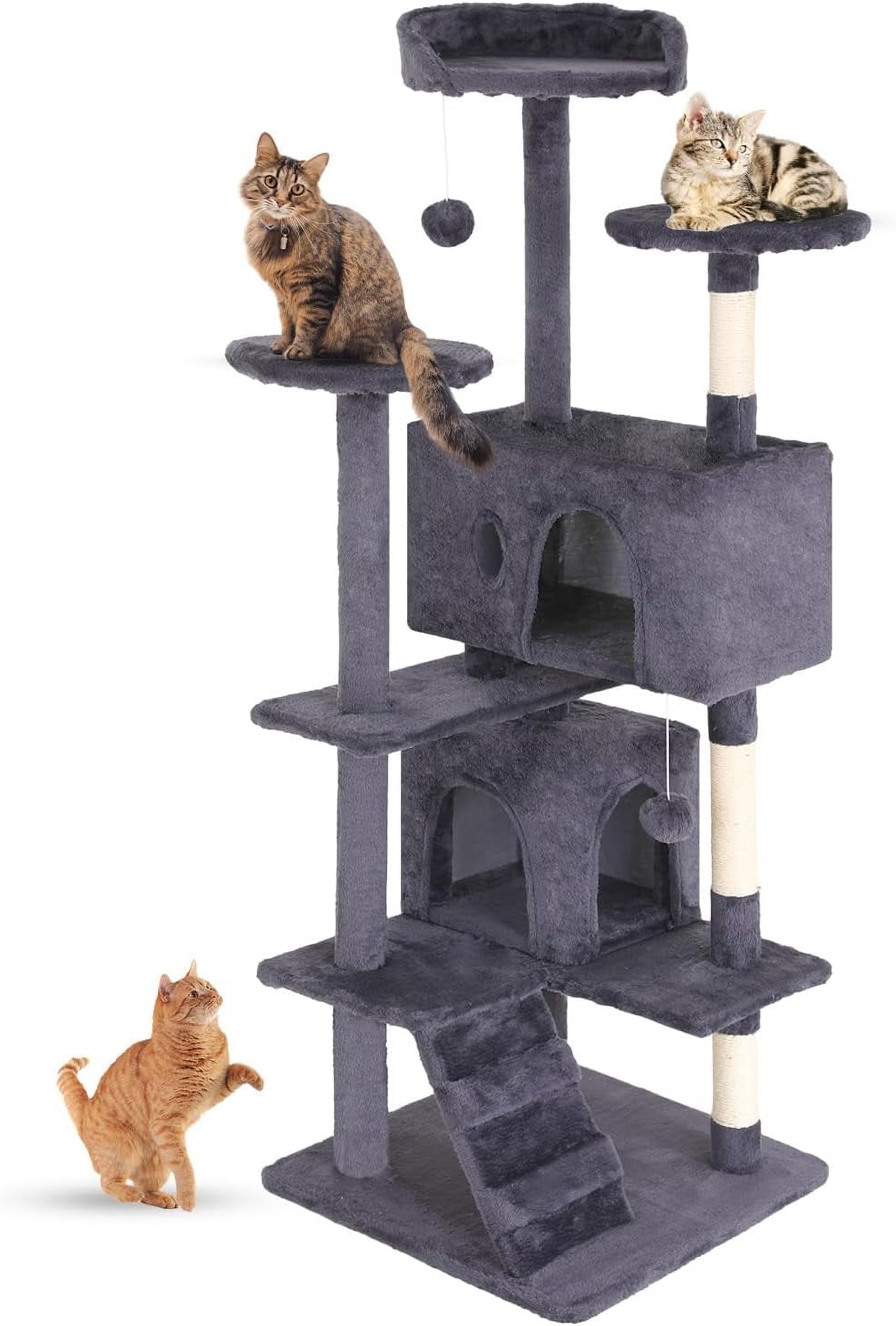 FDW 54in Cat Tree Tower, Scratch Posts, Condo, Toys,Perfect for Active Cats,Dark Gray