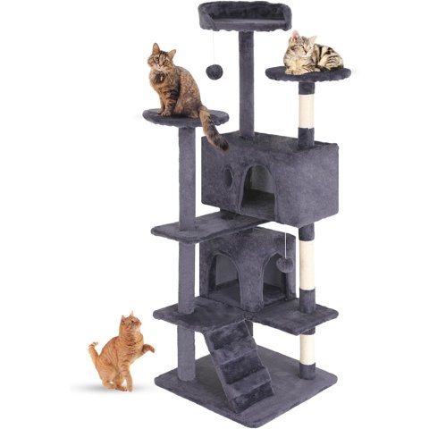 FDW 54in Cat Tree Tower, Scratch Posts, Condo, Toys,Perfect for Active Cats,Dark Gray