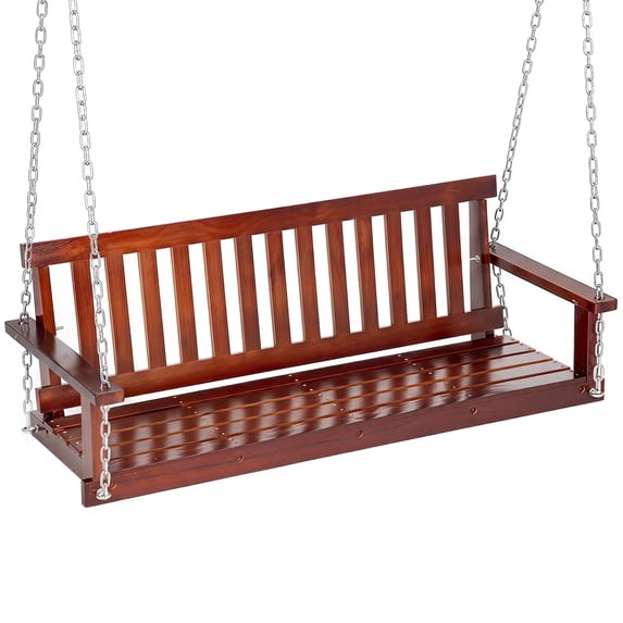 FDW 5FT Wooden Porch Swing–Weatherproof & Sun-Resistant, Heavy-Duty Chains, 3-Seater for Garden Courtyard, Brown