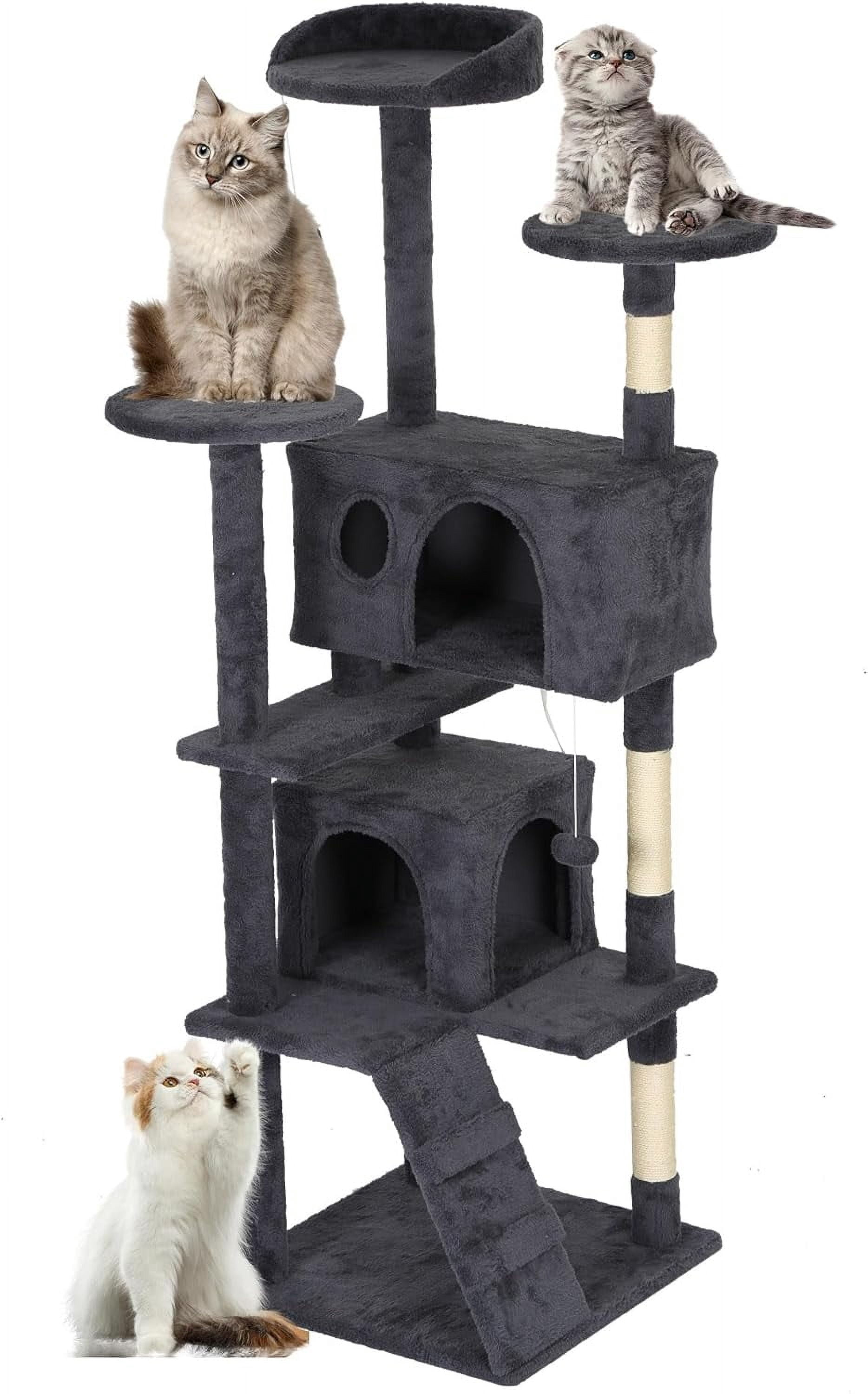 FDW 60 inch Dark Gray Cat Tree Tower, Cat Condo with Scratching Posts & Toys for Active Cats