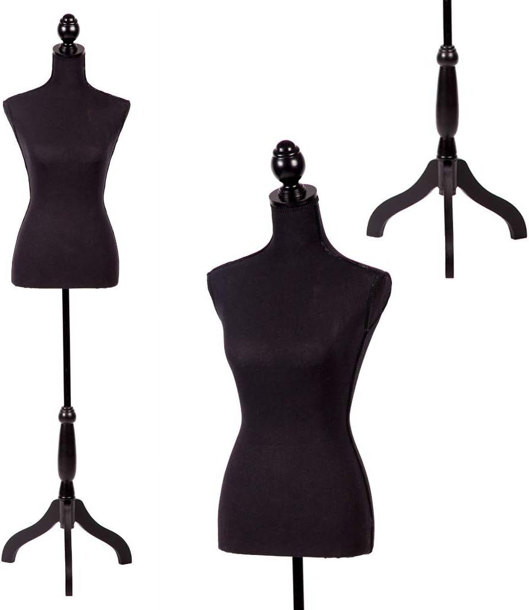 Adjustable Black Female Mannequin Torso with Wooden Tripod Stand
