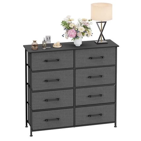 FDW 8-Drawer Fabric Dresser for Bedroom,Closet Dresser with Metal Frame and Wooden Top Tall Storage Tower for Closet,Living Room and Entryway,Grey