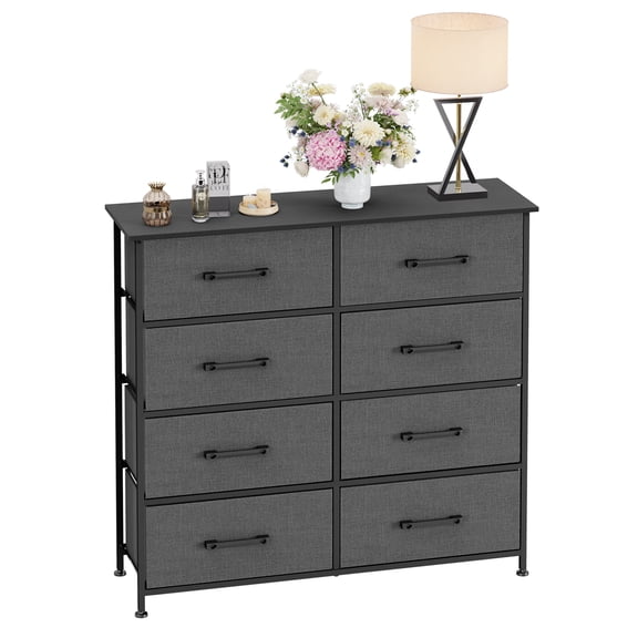 FDW 8-Drawer Fabric Dresser for Bedroom,Closet Dresser with Metal Frame and Wooden Top Tall Storage Tower for Closet,Living Room and Entryway,Grey