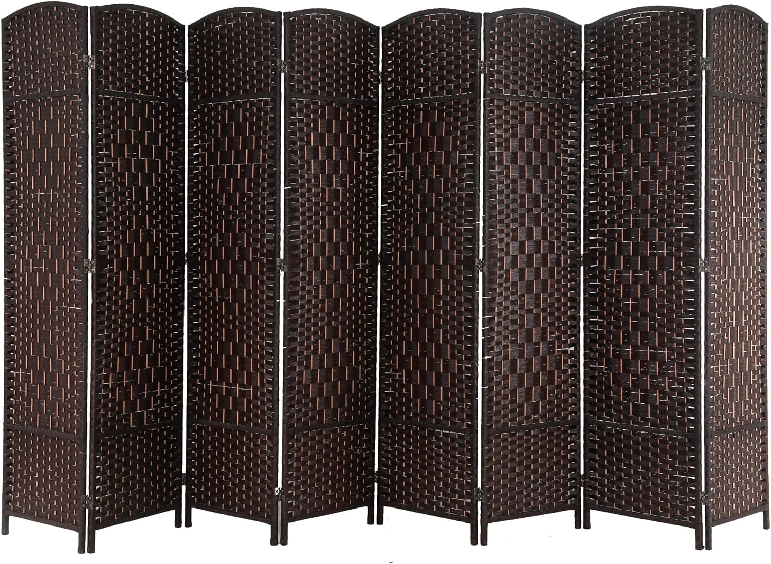 Chocolate Brown 8-Panel Folding Room Divider with Woven Straps